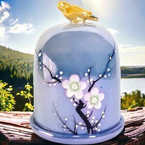Blue Lusterware Dome Cigarette Holder Rare Art Deco Cherry Blossom Moriage Japan
